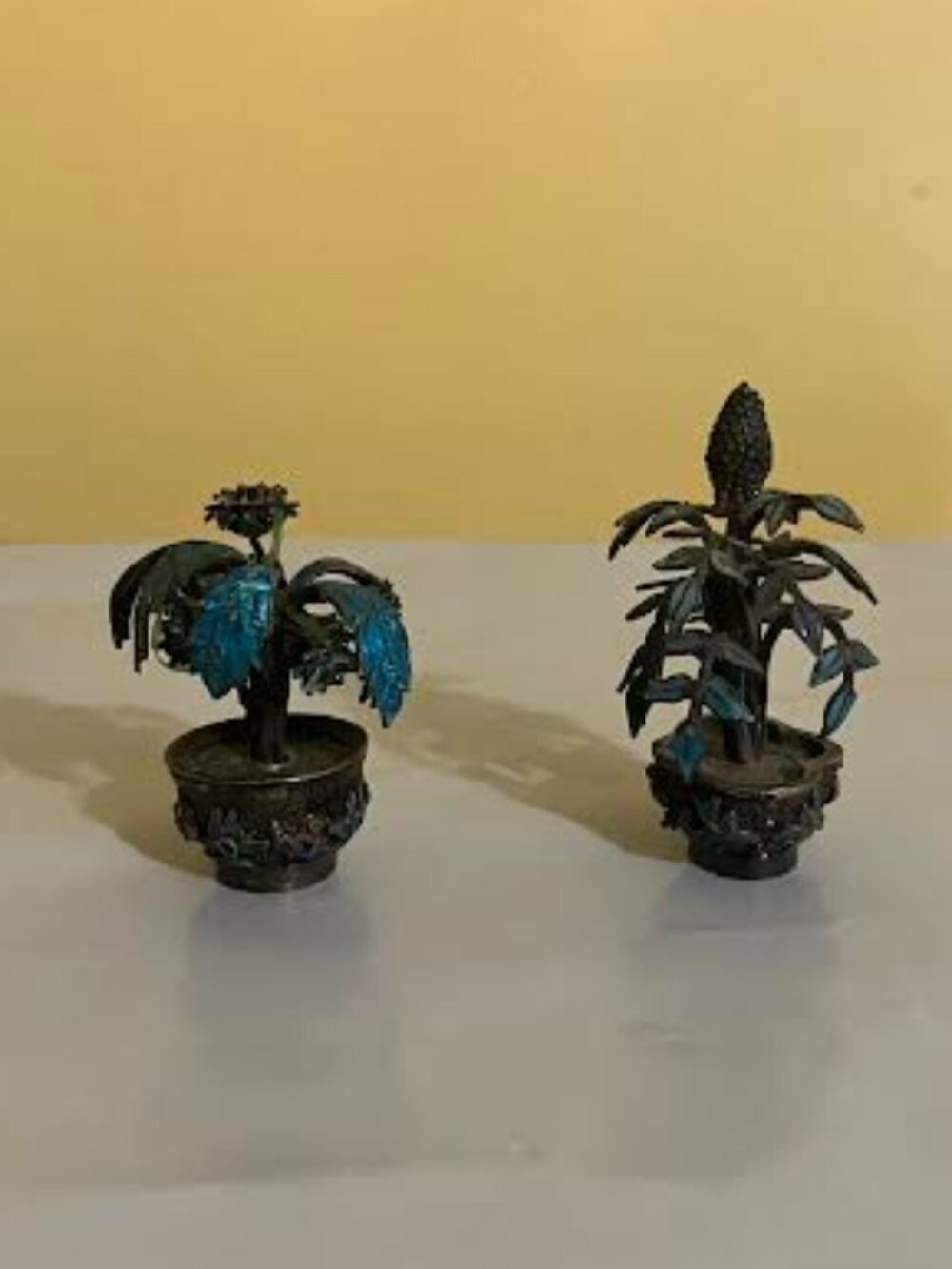 2 Vintage silver Doll House plants.
